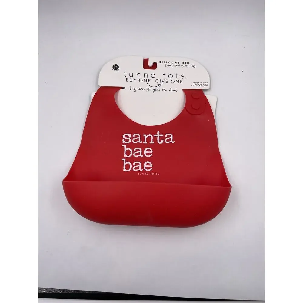 Bella Tunno Tots Silicone Pocket Baby Bib Santa Bae Bae Holiday Xmas